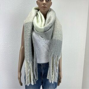 FREE People Cameron Brushed Plaid Scarf  Light Pastel Gray Colors  82 x 19